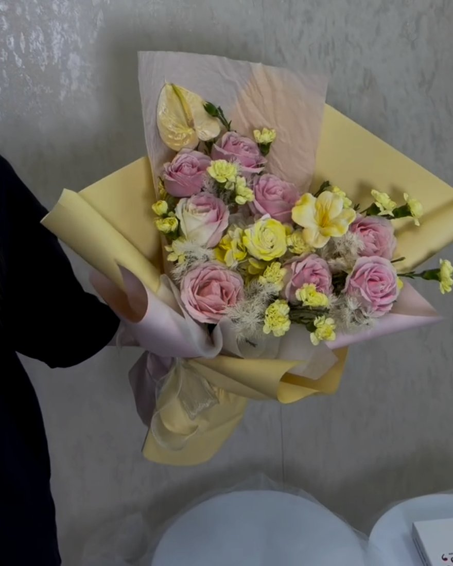 A finished arrangement by B Secret Florist.