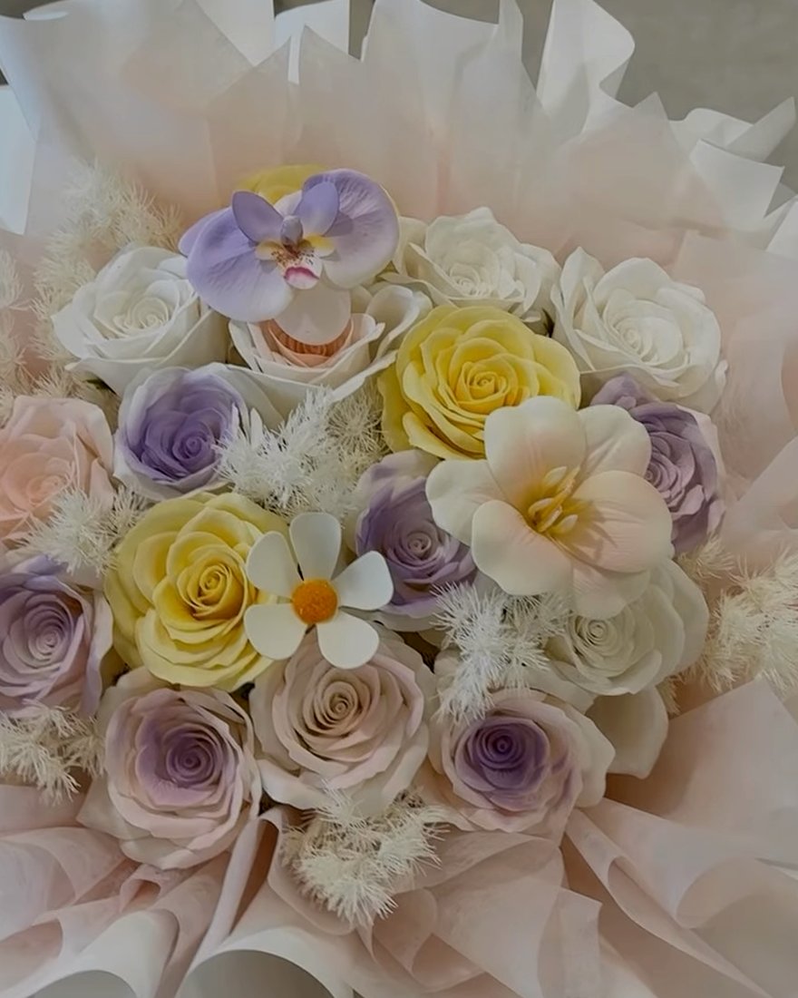 A finished arrangement by B Secret Florist.